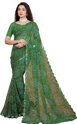 kumawat creation Printed Bandhani Georgette Saree(Green)