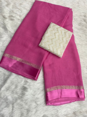 V And V Shop Solid/Plain Bollywood Viscose Rayon Saree(Pink)