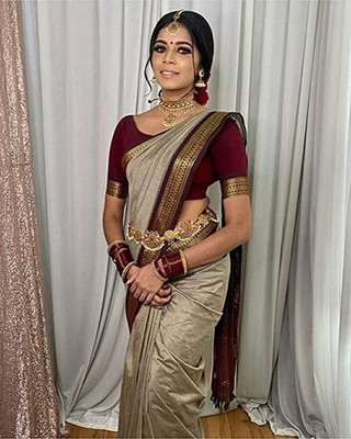 SHRIMAY Woven Kanjivaram Silk Blend Saree(Grey)