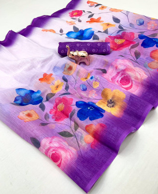 2SD gratitude Floral Print Daily Wear Linen Saree(Pack of 2, Multicolor)