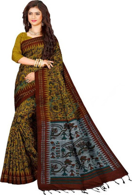 ma kali treaders Printed Sambalpuri Pure Cotton Saree(Blue, Grey)