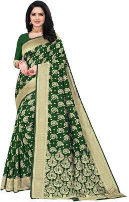 PN2I Woven Kanjivaram Jacquard Saree(Dark Green)