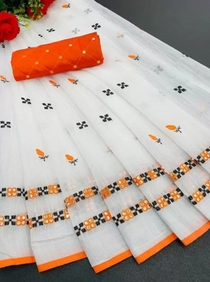 Sayal Creation Self Design Daily Wear Cotton Linen Saree(Orange)