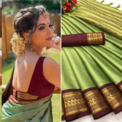 TRUPTI ENTERPRISE Self Design, Woven, Floral Print Banarasi Cotton Blend Saree(Multicolor)