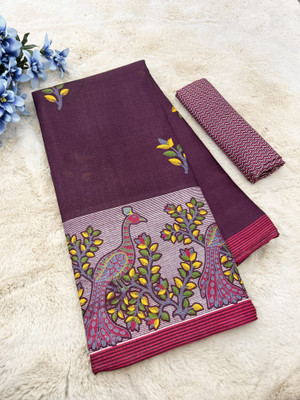 HouseOfCommon Digital Print Mysore Cotton Blend, Art Silk Saree(Multicolor)