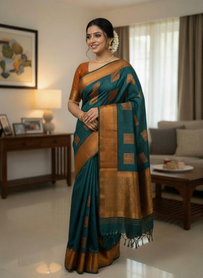 INLUAL Self Design, Woven Kovai Art Silk Saree(Dark Green)