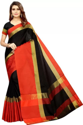 HITESH ENTERPRISE Solid/Plain Daily Wear Cotton Silk Saree(Black)