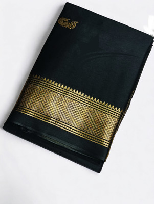 ns collection Embellished Kanjivaram Cotton Silk Saree(Black)