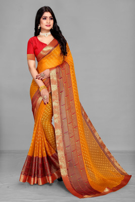 Divastri Printed Bollywood Brasso, Chiffon Saree(Mustard)
