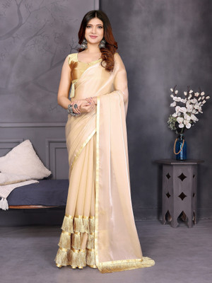 NEGRONI Solid/Plain Bollywood Jimmy choo Saree(Cream)