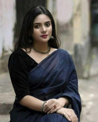 Rajat Woven Handloom Cotton Blend Saree(Dark Blue)