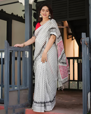 SANJIVAY Printed Assam Silk Linen Saree(Multicolor)