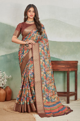 DHARMRAJ ENTERPRISE Printed Bollywood Jute Silk Saree(Orange)