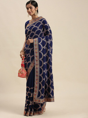 Divastri Embellished Bollywood Silk Blend Saree(Dark Blue)