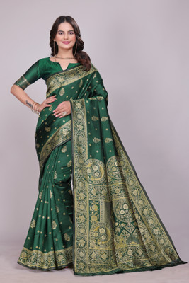 DHRUVIL TEXTILES Self Design Banarasi Cotton Silk, Jacquard Saree(Multicolor)
