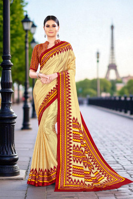 Novus Knitting Printed Bollywood Tussar Silk Saree(Yellow)
