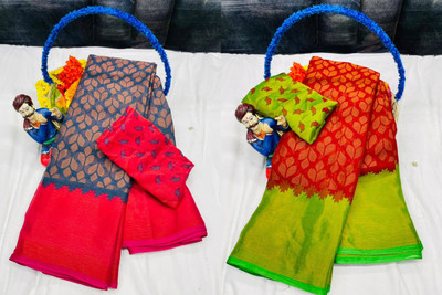 Sita Polka Print Maheshwari Brasso Saree(Pack of 2, Red)