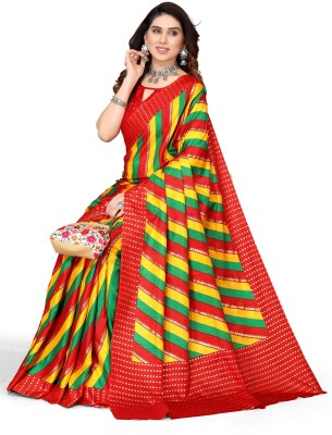 YASHIKA Printed, Striped Bollywood Silk Blend, Art Silk Saree(Red)