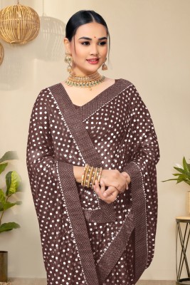 Krishna R fashion Woven Baluchari Lycra Blend Saree(Brown)