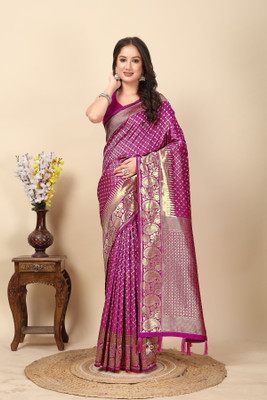 J6 Designers Woven Banarasi Art Silk, Jacquard Saree(Pink)
