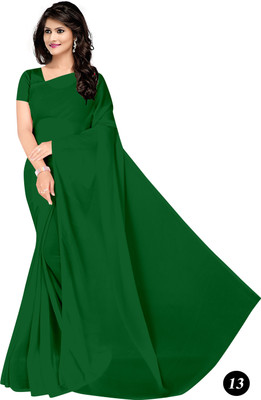 STAVA CREATION Solid/Plain Bollywood Georgette Saree(Dark Green)
