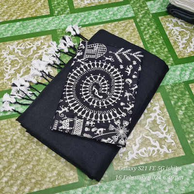 BRYNBRIT Self Design Handloom Cotton Blend Saree(Multicolor)