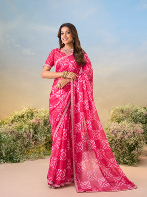 Laxmipati sarees Printed Saree with Attached Blouse Chiffon Saree(Pink)
