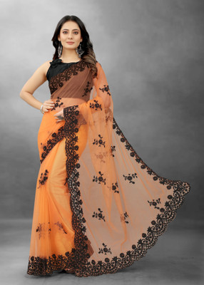 YASHVI Embroidered Bollywood Net Saree(Orange)