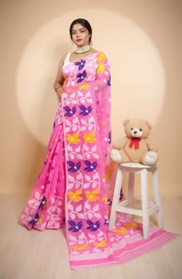 TUYA Woven Jamdani Cotton Silk Saree(Pack of 2, Pink)