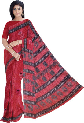 DORI DHAGA Printed Daily Wear Pure Cotton Saree(Red)