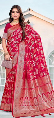 Navritis Woven, Self Design Banarasi Pure Silk Saree(Magenta)