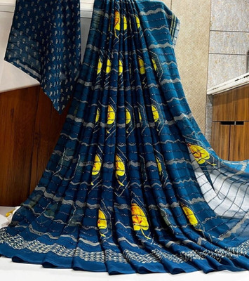 Bombey Velvat Fab Printed Arani Pattu Chiffon, Georgette Saree(Blue)