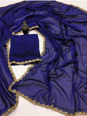 Pionex Solid/Plain Bollywood Silk Blend Saree(Blue)