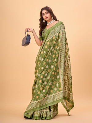 Virendra Textile Printed Bollywood Cotton Blend Saree(Multicolor)