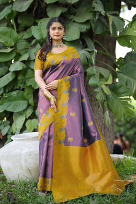 DIVINE JUNCTION WEAR Self Design Banarasi Satin Saree(Mustard)