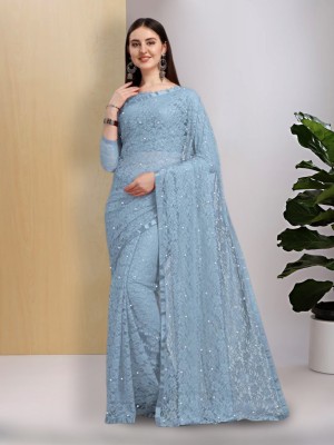 Silkbazar Embellished Bollywood Net Saree(Blue)