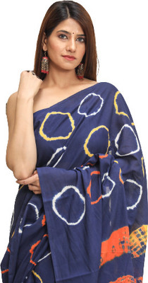 BUTTA'S Printed Handloom Pure Cotton Saree(Dark Blue)