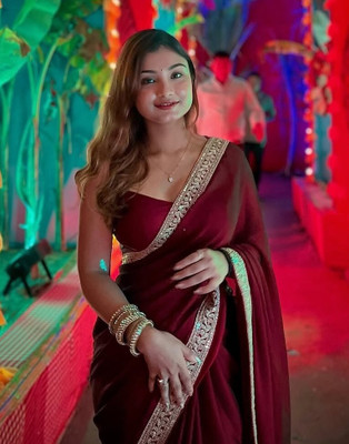 Celeb Styles Embroidered, Embellished Bollywood Silk Blend Saree(Maroon, Gold)