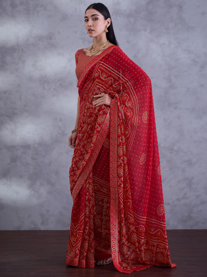 Tasrika Embellished Bandhani Georgette Saree(Red)