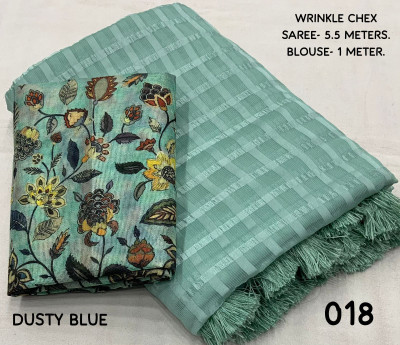 SVPrints Checkered Daily Wear Georgette Saree(Light Blue)