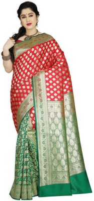 VadhuLoka Woven Banarasi Silk Blend Saree(Red, Green)