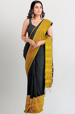 SSK Striped, Checkered, Temple Border Bollywood Handloom Pure Cotton Saree(White)