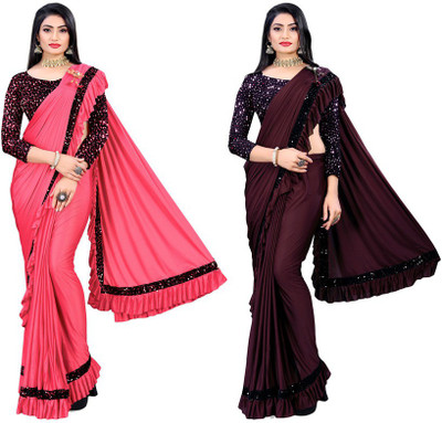 MIJAASHREE Embellished Bollywood Lycra Blend Saree(Pack of 2, Multicolor)