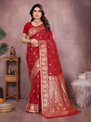 Hema Silk Mills Embellished Bollywood Silk Blend Saree(Pink)