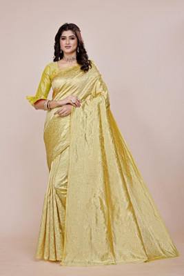 DHAYNAAND REEWA FASHION Floral Print Kanjivaram Jacquard, Tussar Silk Saree(Gold)