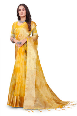 Aarunika IC Printed Bollywood Organza Saree(Yellow)