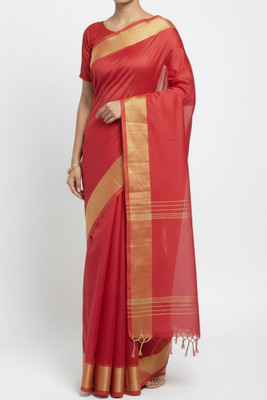 ABC Self Design Bollywood Cotton Blend, Pure Cotton Saree(Red)