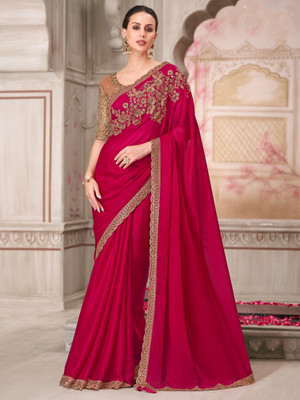 Sareemall Embellished Bollywood Satin Saree(Pink)