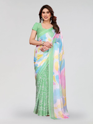Divastri Printed Daily Wear Chiffon, Silk Blend Saree(Light Green)