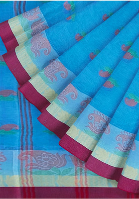 Ganesh plastic and industry Woven Tant Pure Cotton Saree(Blue)